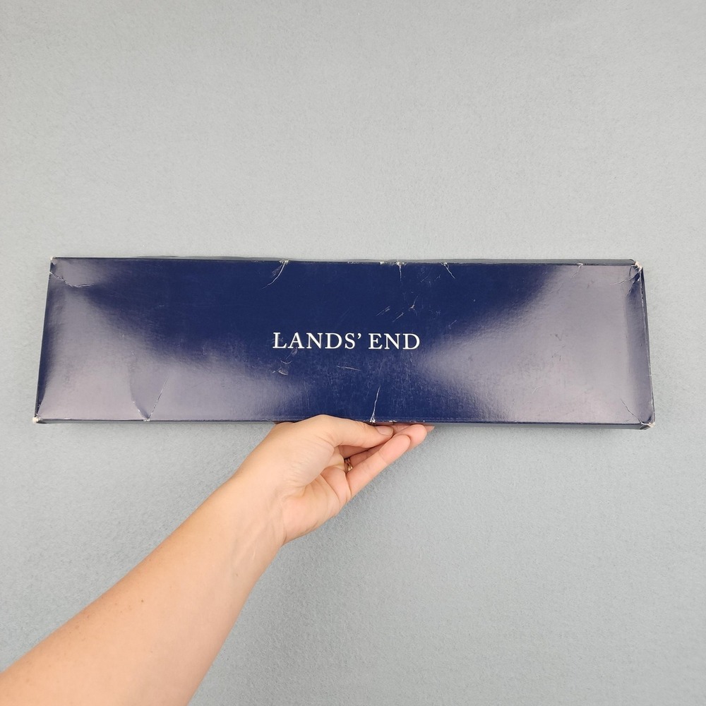 Lands' End Tie Mens One Size Blue Crest Stripe Woven Logo Classic Necktie - Picture 4 of 5